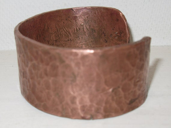Vintage Rustic Copper Open Cuff Bracelet Hand For… - image 2