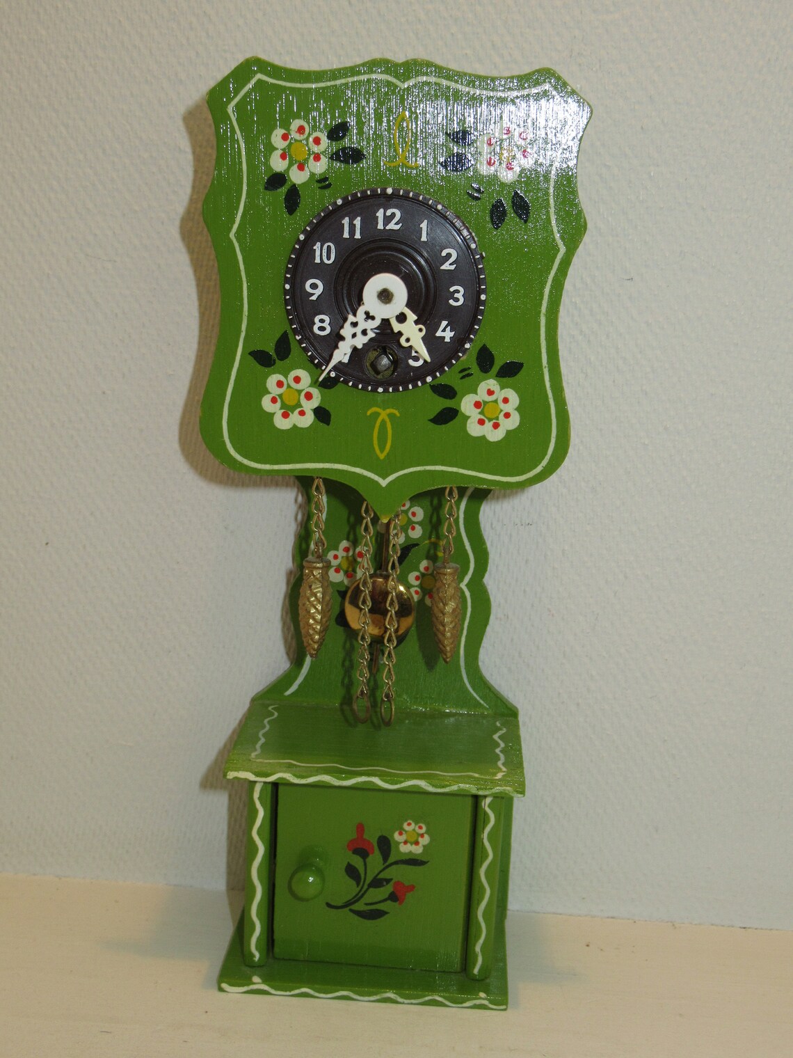 Antique Miniature Grandfather Clock Green Painted With Key Etsy