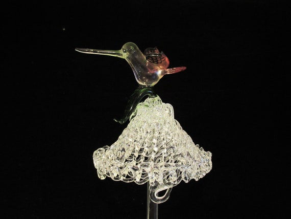 Blown Glass Hummingbird Perfume Bottle Cover with… - image 7
