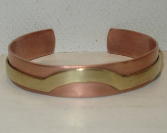 Vintage Copper & Brass Applique Open Cuff Bracelet 1.5" x 6-5/8"