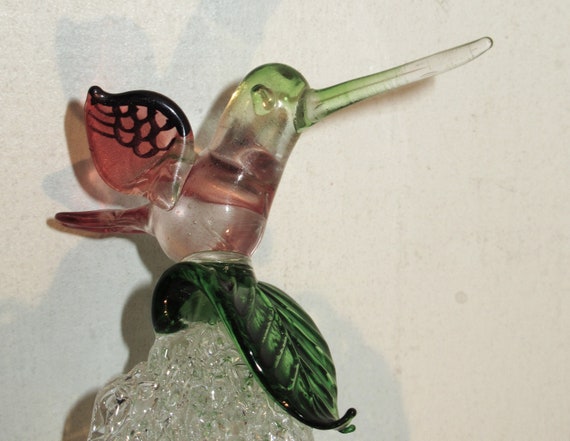 Blown Glass Hummingbird Perfume Bottle Cover with… - image 2