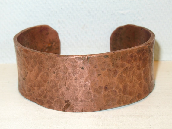 Vintage Rustic Copper Open Cuff Bracelet Hand For… - image 1