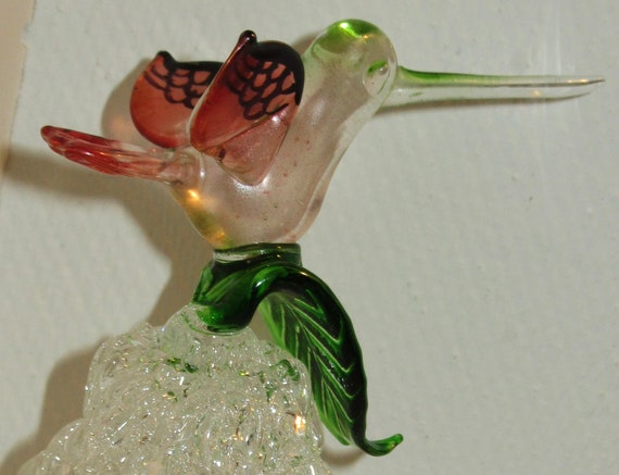 Blown Glass Hummingbird Perfume Bottle Cover with… - image 8