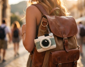 Crochet Camera Keychain Pattern, Vintage Amigurumi Bag Charm Tutorial (PDF Download)