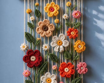 Botanical Blooms Crochet Floral Wall Hanging Pattern for Boho Home Decor