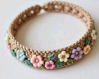Crochet Floral Garden Bracelet Pattern | Pastel Flowers, Leaves (PDF Pattern)