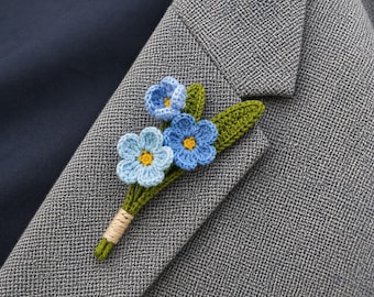 Forget-Me-Not Boutonniere Crochet Pattern – Wedding Flower Brooch & Lapel Pin