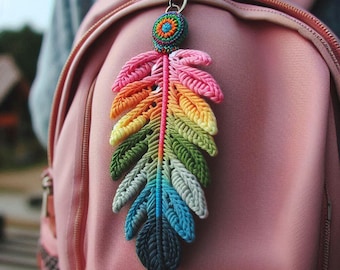 Rainbow Feather Backpack Charm Crochet Pattern PDF | Boho Bag Charm | Colorful Keychain Accessory Tutorial