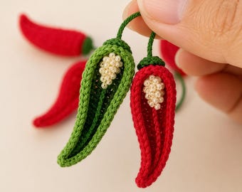 Patroon mini gehaakte chilipeperoorbellen pdf – zelfstudie sieraden rood groene kralen