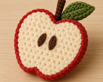 Crochet Apple Slice Coaster Pattern – Realistic Fruit Applique Tutorial (PDF)