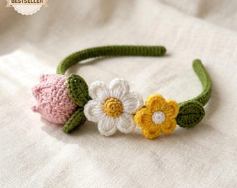 Crochet Floral Headband Pattern, Tulip Daisy Flower Crown Tutorial (PDF Pattern)