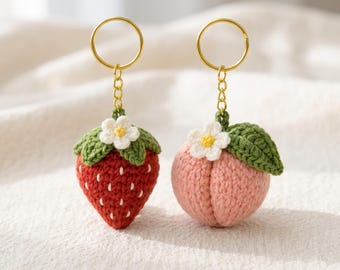 Strawberry Peach Crochet Keychain Pattern Bundle (PDF Pattern)