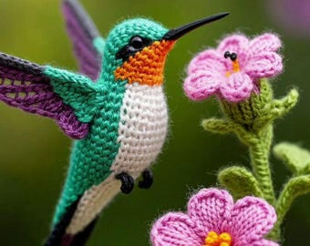 Hummingbird & Blossom Crochet Pattern PDF – Realistic Amigurumi Bird Display with Flowers Tutorial