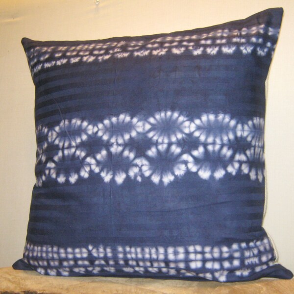 Throw Pillow Cover 20" x 20", 19" x 19" Batik Print, Tie dye, navy blue/ Indigo, white, cushion cover