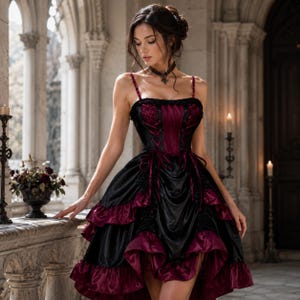 women's red and black sexy dress for a vampire coronation Vampire Bats Gothabilly Dress main image 1
