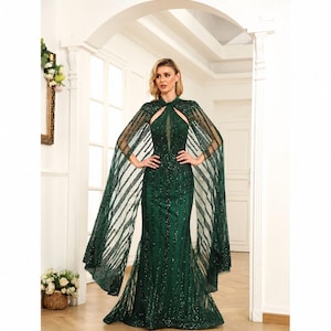 Emerald Green Gown With Sleeves - Etsy Emerald Green Gown With Sleeves - Etsy