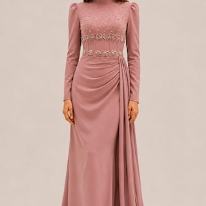 long sleeve rose gold bridesmaid dress Rose gold or pink long sleeves beaded sparkle ball gown wedding dress with  glitter tulle
