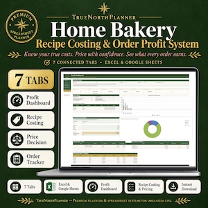 Recipe Costing Spreadsheet for Home Bakers, Bakery Pricing and Profit Tracker, Excel & Google Sheets