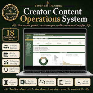 Social Media Content Planner Spreadsheet for Excel, Google Sheets | Content Calendar, Creator Dashboard & Performance Tracker