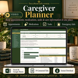 Caregiver Planner Spreadsheet for Aging Parents, Medication Tracker and Caregiver Log, Excel & Google Sheets