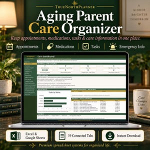 Caregiver Planner for Aging Parents | Excel & Google Sheets Care Organizer