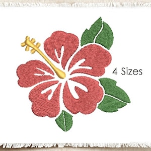 Diseño de bordado de flor de hibisco, diseño de bordado a máquina, bordado floral tropical, verano hawaiano, 4 tamaños