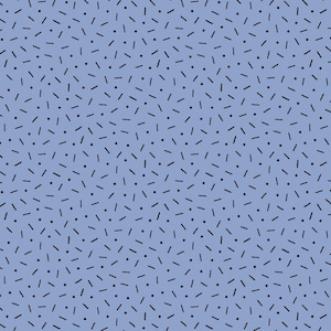 May include: A light blue fabric featuring a repeating pattern of small black dots and short, thin black dashes scattered across the surface. The design is uniform and covers the entire visible area with a consistent geometric arrangement.