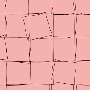 May include: A repeating pattern featuring a light pink background overlaid with dark maroon hand-drawn square outlines. The squares are arranged in a grid-like formation, with some lines overlapping and slightly tilted to create a layered effect.