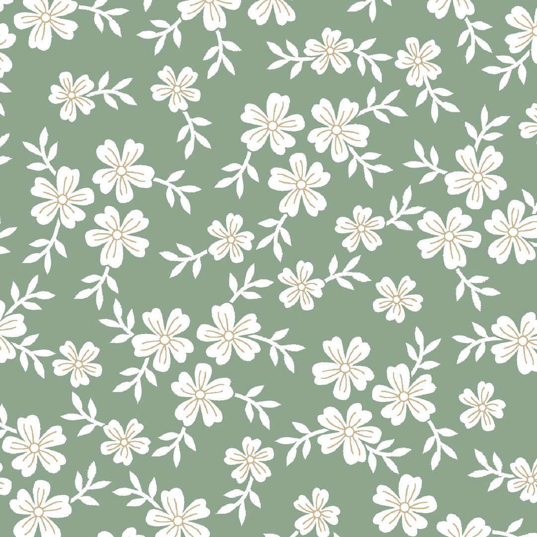 Sage Green Floral Seamless Pattern, Cottagecore Botanical Digital Paper ...