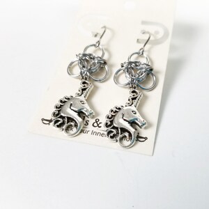 Chainmaille Trinity Earrings with Unicorn image 1