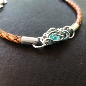 Chainmaille Leather Bracelet Captured bead bracelet image 5