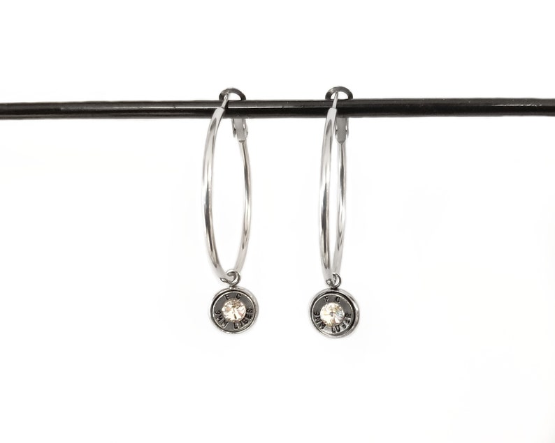 Large Hoop Earrings with Bullets Bullet Earrings Stainless Steel hoops image 2