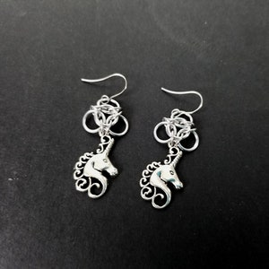 Chainmaille Trinity Earrings with Unicorn image 3