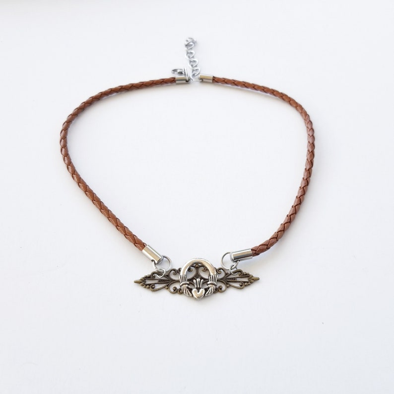 Antique Leather Claddagh Necklace image 1
