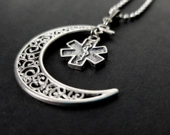 Crescent Moon and Star of Life Necklace