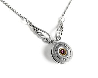 Top Shot - Angel Wing Necklace - In Memory of Dad - Fairy Necklace -  Bullet Necklace Women - Birth Stone Necklace - Bullet Jewelry