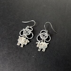 Chainmaille Trinity Earrings with Sheep image 3