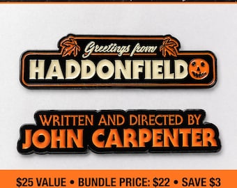 Ensemble d'épingles en émail John Carpenter, salutations de la part de Haddonfield, ensemble d'épingles de film Halloween, épingles en émail d'horreur, cadeau d'horreur de film Slasher