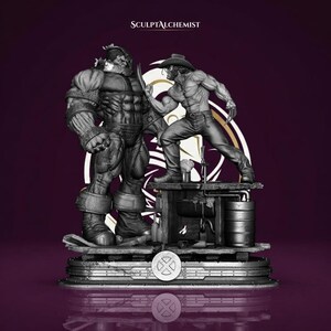 Logan vs Juggernaut serietidningsdiorama inspirerad av Marvel | 3D-modell STL-fil