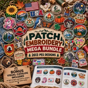 2600 PES Embroidery Designs Bundle, Machine Embroidery Patch Files, Mega PES Collection + Bonus Visual Catalog