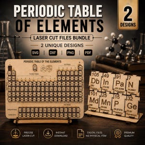 Paquete de archivos de la tabla periódica para corte láser / Química SVG DXF (Descarga digital)
