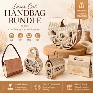 5 Wooden Handbag Laser Cut Templates (SVG, DXF)