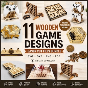 11 Wooden Game Designs Laser Cut Files Bundle | Controller Holder SVG DXF (Digital Download)