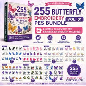 255 Butterfly Embroidery Designs Bundle Vol. 01 | PES Files for Brother Embroidery Machines