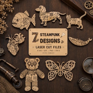 Steampunk Laser Cut Files Bundle | Mechanical Animals, Butterflies, Fish, Bear (Digital Download)