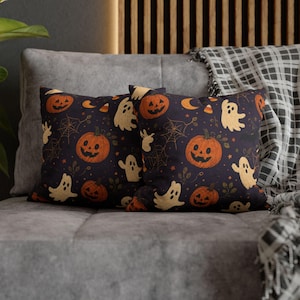 Halloween kussenhoes, sierkussen met spook en pompoen, griezelig seizoenskussen, leuke Halloween decoratie, herfstaccent voor op de bank
