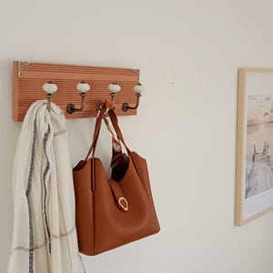 Wall Mounted Coat Rack Terracotta, Boho Hook Rail, Ceramic Knob Hanger, Entryway Organizer, Antique Gold Hooks, Housewarming Gift
