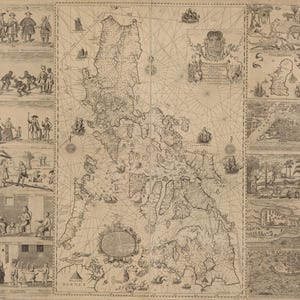 Mapa de Filipinas de Pedro Murillo Velarde de 1734, cartografía antigua vintage para descarga digital, arte mural imprimible.