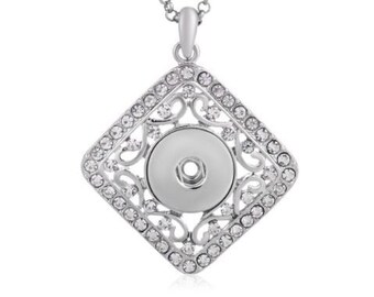 Square Rhinestone Single Snap Necklace 20mm Snap