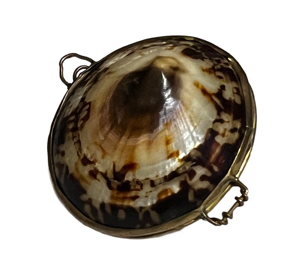 VTG Brown/Cream Abalone Seashell Hinged Locket Ne… - image 1